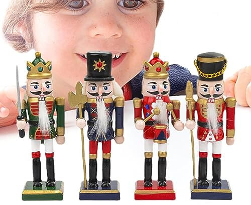 Zankie 4 Stück Weihnachts-Nussknacker-Ornamente Aus – 12,5 cm -Figuren, Soldat, Nussknacker-Pup-pe, Hölzerne Nussknacker-König-Figuren, Hängende Ornamente Für Traditionelle Weihnachtsbaumdekoration