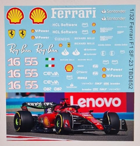 Generico 1/32 Decals X F1 Slot Cars for Ferrari F1-23 2023 Leclerc Sainz TB Decal TBD852