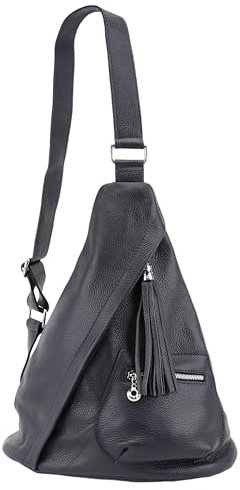 SH Leder echt Leder Damen unisex Brusttasche Sling Bag Sling Rucksack Schulterrucksack für Festival Reise Gross Crossbody Verstellbarer Schultergurt Frauen Ledertasche 32x38cm Lavie G666 (Dunkelblau)