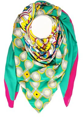 GLORIS Damen Tuch Schal Grün Rosa mit auffälligem buntes Muster - Halstuch, Kopftücher,Hijab - Perfekt für Frühling Herbst und Winter - viskose 135 * 135 cm.
