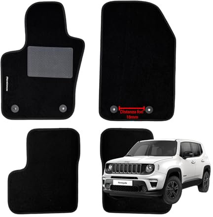 W-Parts Fußmatten aus schwarzem Teppich für Jeep Renegade 2014 bis 2019, 18 mm, 4 Stück