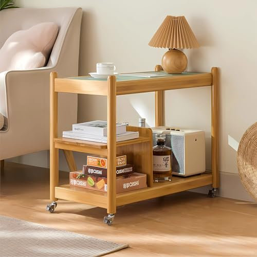 GHBXJX Couch Beistelltisch mit Stauraum, Holz Couchtisch mit Rollen, Mobiler Kaffeetisch Sofa Tisch Coutstische, Coffee Table Stubentisch, Schmal Beistelltische fürs Wohnzimmer, Schlafzimmer,Hell