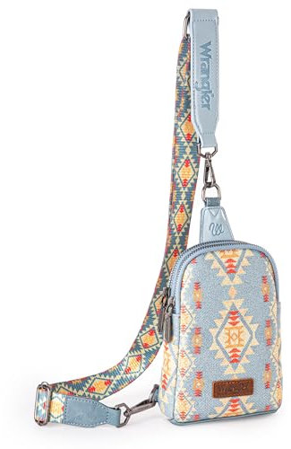 Wrangler Aztec Sling Bag Southwest Crossbody Bags Trendy Chest Bag, Jeansblau