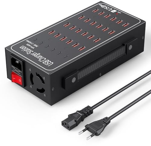 DeBangsi Stazione di ricarica USB 30 Porte 150W, Caricatore intelligente USB-C, Hub di ricarica da tavolo 30 in 1 per iPhone, iPad, Samsung, Tablet e altri elettronici