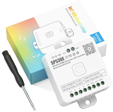 FCOB SP530E 2.4GHz WiFi LED Controller Kompatible mit Alexa Google Assistant für WS2811 WS2812B WS2814 WS2815 SK6812 usw. PWM/SPI TTL Chip Monochrom CCT RGB RGBW RGBCCT LED Streifen DC5V DC12V DC24V