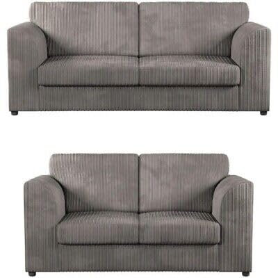 Jumbo Cord High Back Cushions Corner Sofa Suite Set 3 + 2 Seater Grey UK (GREY JUMBO CORD, 3 SEATER + 2 SEATER)