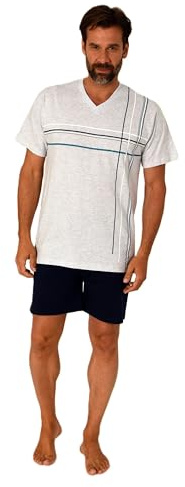 Normann Eleganter Herren Schlafanzug Kurzarm Shorty mit Frontprint – auch in Übergrössen