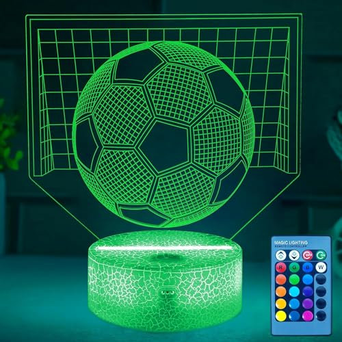 Fußball-Nachtlicht, 3D-LED Optische Täuschung Lampe, Dimmbare mit 16 Farben, Fußball Geburtstag Weihnachtsidee für Schlafzimmer Sport Fan Jungen Mädchen