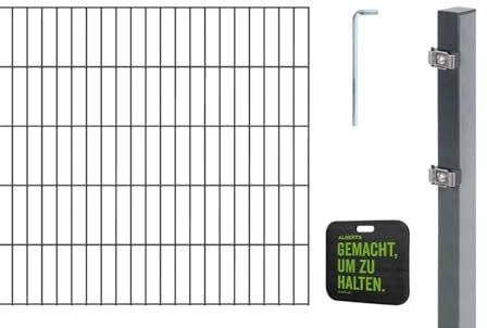 Alberts 691394 Doppelstabmattenzaun Zaun-Komplettset mit Kniekissen | verschiedene Längen und Höhen | anthrazit | Höhe 160 cm | Länge 10 m