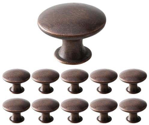 Mokife 12 Boutons de Portes pour Placards, Vintage Poignée Tiroir Rond, Metal Boutons Meuble Cuisine Salle de Bain 30x21mm, Cuivre