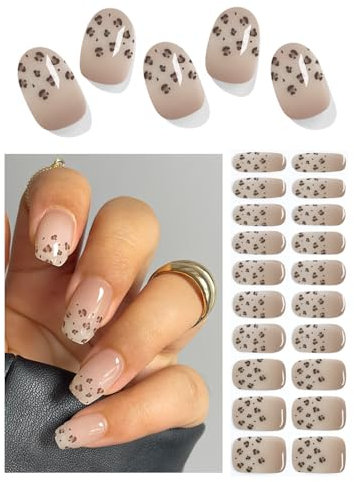 Wahrshei Nagelfolien | 20 Leopard French UV Gel Nagelfolie | Nagelfolie Selbstklebend | Gel Nail Stickers, Gellack Wraps für Nagel