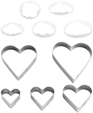 WUFGWBD 10 Piece Baking Tools, Heart & Cloud Cookie Cutter Set, Stainless Steel & Plastic, Heart-Shaped & Cloud-Shaped, 5 Each