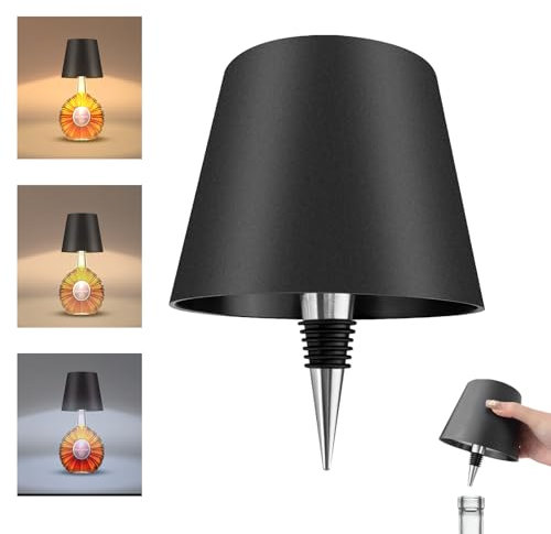 CNMTCCO Wireless Bottle Lamp with Touch Adjustment - Warm 3000k, Neutral 4500k, Cold White 6000k LED - Rechargeable for Bars, Restaurants, Outdoor Decoration (Black, 1-Pack)