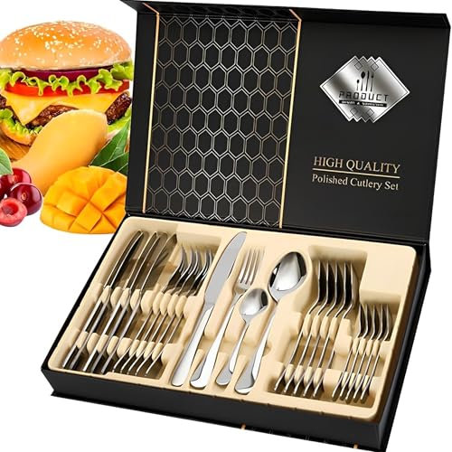 Evokk 24-Piece Cutlery Set for 6 Persons – Ben & Bel Stainless Steel Knife, Fork and Spoon Tableware Set with Gift Box – Easy-Clean & Dishwasher-Safe