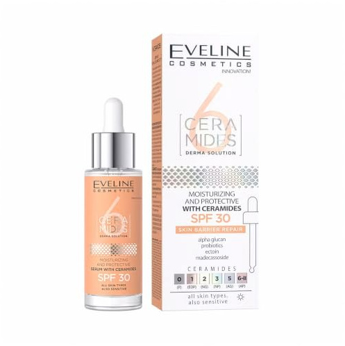 Eveline Cosmetics Feuchtigkeitsspendendes Schutzserum mit Ceramiden und SPF 30 - Tiefe Hydratation und Sonnenschutz für alle Hauttypen