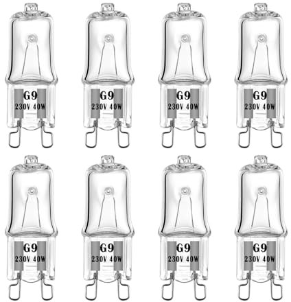 VINBE Lampe de four G9, 40W Ampoule Halogène 230V, Pour Micro - ondes, Cuisinière, Four, 300 ° C, Blanc Chaud, 8 PCS