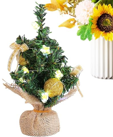 Árbol de Navidad de mesa con luces,Árbol de Navidad de mesa con luces | Árbol de Navidad de mesa en miniatura con estrella,Centros de mesa, decoración de boda con base de madera, decoración de