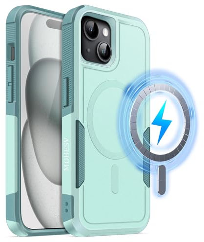 MOBESV Magnetisch Hülle für iPhone 15 6,1 Zoll, Handyhülle kompatibel mit MagSafe, Matte Stoßfeste Cover, Minzgrün