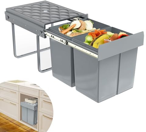 Built-In Rubbish Bin, Waste Separation, Extendable Multiple Containers, Waste Collector, Cupboard Bin, Odour-Proof, Extendable Kitchen Rubbish Bin,2x20L