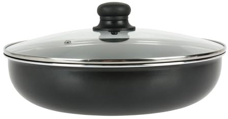 Crealys 523578 Sauteuse Aluminium pressé noir Ø 28 cm H 7 cm + Couvercle vapeur en verre, Revêtement anti-adhésif sans PFOA, compatible manche DECLIC NEW (non inclus) - Tous feux dont induction