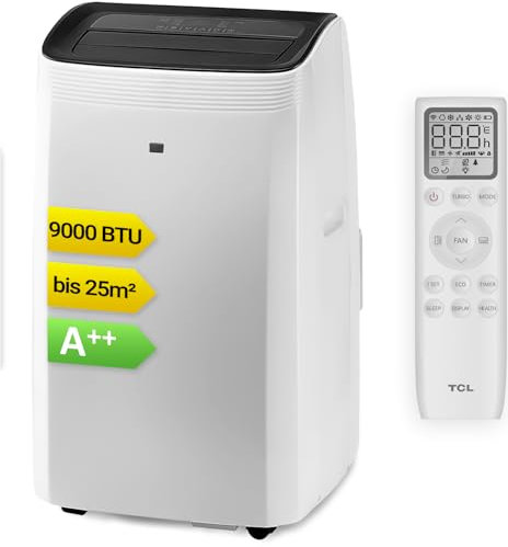 TCL Mobile Klimaanlage 9000 BTU (2,6kW) TAC-09CPB/MZ – 3-in-1 Funktion, 24h-Timer, Schlafmodus, leise, inkl. Abluftschlauch & Fernbedienung für Wohnzimmer, Büro, Schlafzimmer + Entfeuchterfunktion