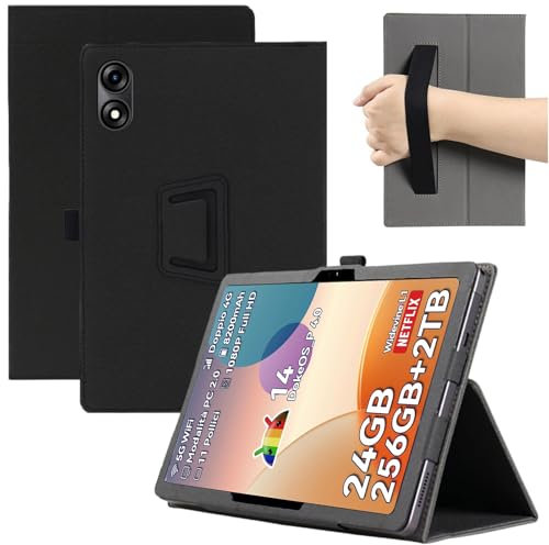 MEMELOKA Hülle für Blackview Tab 90 WiFi/Blackview Tab 90/Tab 9 WiFi 11 Zoll, Ultradünne und Leicht PU Leder Schutzhülle mit Stifthalter und Handschlaufe [Klappfunktion], Schwarz