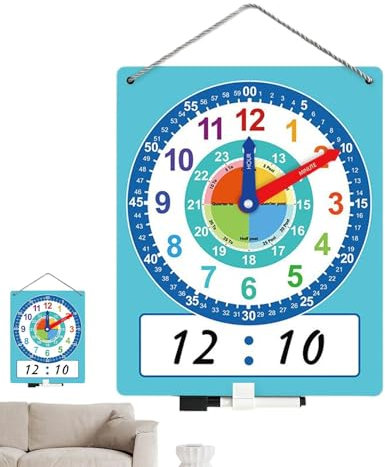 Pavsicgn Unterrichtsuhr, Kinder Wanduhr,Trockener Löschen Unterricht Uhren für Kinder | Double Side Scritable Time Practice Tool, Homeschool -Vorräte für Klassenzimmer und Heimnutzung