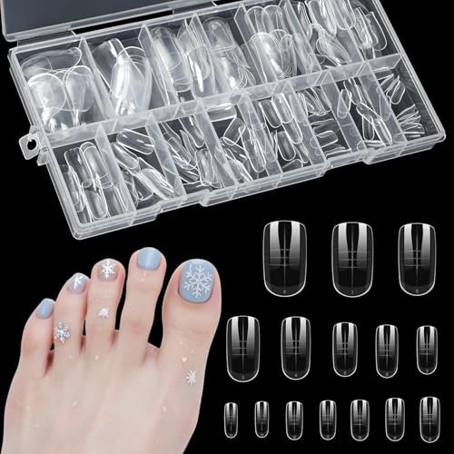 Yesimola 15 Tailles Faux Ongles Pieds pour Faux Ongles avce Boîte de Rangement,150 Pièces Popit Ongles Pieds pour Polygel, Réutilisable Americaine Ongle Kit pour Femme Filles Nail Art