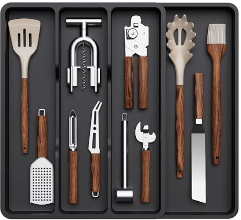 Rangement Couvert Extensible, Organisateur de Tiroir Réglable Organisation de Cuisine en Plastique, Separateur Tiroir pour Couverts (30-43 x 40 x 4.5cm)