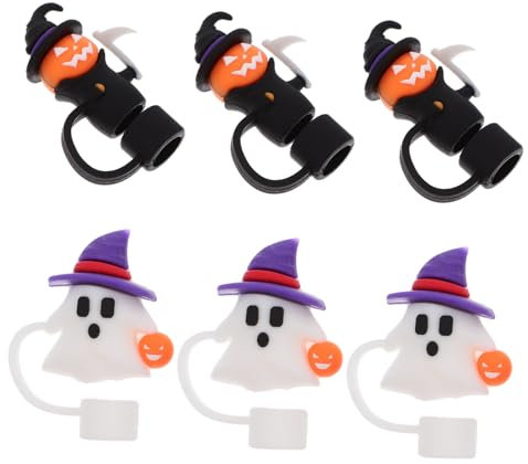 TOPPERFUN 6pcs Halloween Straw Caps Witch Ghost Toppers for Straws Spill Covers for Tumbler Cups Reusable Drink Accessories for Halloween Parties