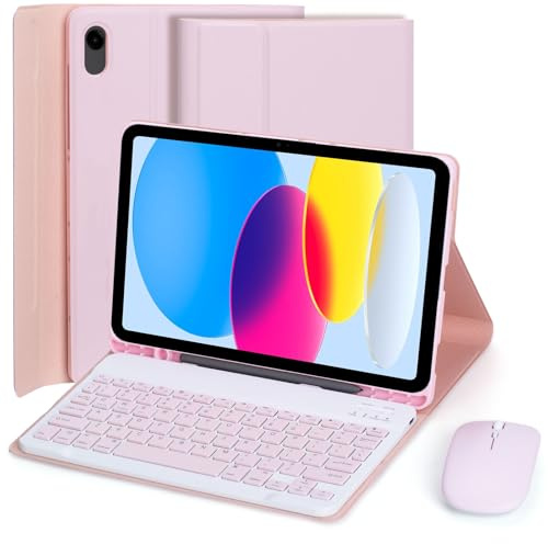 EHLCYS Keyboard Case for iPad (A16) 11th Generation 11 inch 2025/iPad 10th Generation 10.9 inch, Magnetic Removable Keyboard Soft TPU Back Case with Pen Holder and Mouse (Pink)