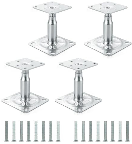 Lot de 4 supports de poteau réglables en hauteur,100 à 150 mm,avec 16 vis,supports de poteau galvanisés,passivé par couche épaisse,pour clôtures, abris, abris de voiture, pergolas