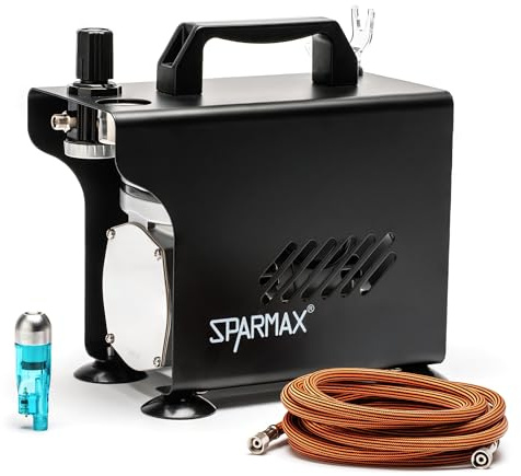 AC-501X Quiet Airbrush Compressor Oil-Less Piston, Portable Mini Air Compressor with Regulator, Gauge, Moisture Trap, 2M Braided Hose & Airbrush Holder For Painting, Crafts, Cake Decorating & Models