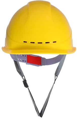 STOBAZA Gelber Bauhelm Schutzhelm Verstellbar aus Robustem Kunststoff mit Kinnriemen und Belüftung für Arbeitsschutz Baustellen
