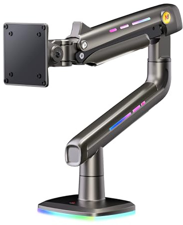 Ergosolid F5-G Braccio Monitor PC Gamer RGB 32–60 – Supporto Singolo per Schermo con Molla Meccanica, Girevole Inclinabile 360°, VESA 75x75/100x100, 2–20 kg, Ultrawide Curvo