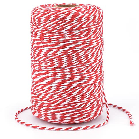 G2PLUS 200M Spago Natalizio Cordoncino Cotone Baker’s Twine Spago Bianco Rosso Natale,Decorativo Spago,per Cucina Cottura Natale Confezionamento Regalo
