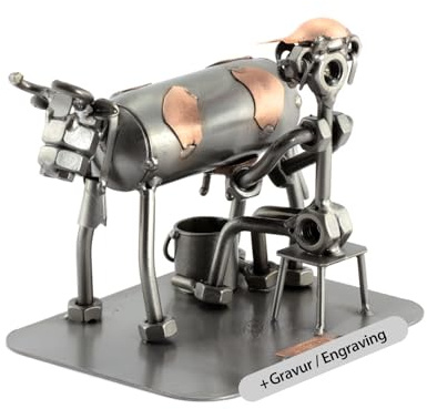 Steelman24 Schraubenmännchen Bauer mit Kuh mit persönlicher Gravur | Made in Germany,Handarbeit,Geschenkidee,Stahlfigur,Metallfigur