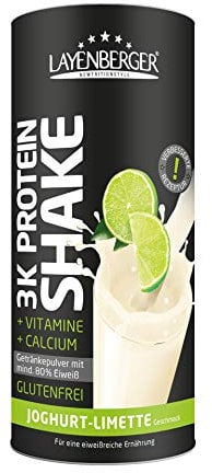Layenberger 3K Protein Shake Joghurt-Limette, 80 % Eiweiß und nur 3,7 % Kohlenhydrate bei nur 2,0 g Zucker, (1 x 360 g)