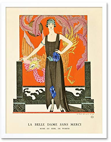 Wee Blue Coo Vintage Lady Deco Nouveau Woman Bird Art Print Framed Poster Wall Decor Kunstdruck Poster Wand-Dekor-12X16 Zoll