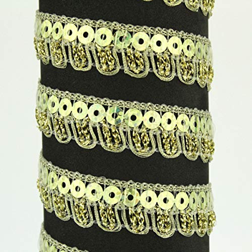 PASAMANERÍA CON RIBETE METALIZADO DE ONDAS COLGANTES (ORO, 1 METRO)