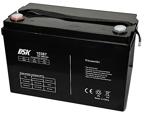 DSK - Batería Gel Ciclo Profundo 12V 100Ah Estanca. Ideal para energía solar, caravanas, sistema de emergencia, iluminación