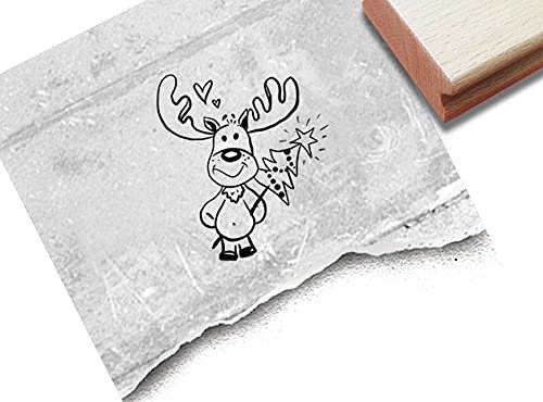 Stempel Weihnachtsstempel Elch mit Weihnachtsbaum - Motivstempel Weihnachten Karten Geschenkanhänger Basteln Weihnachtsdeko Geschenk - zAcheR-fineT