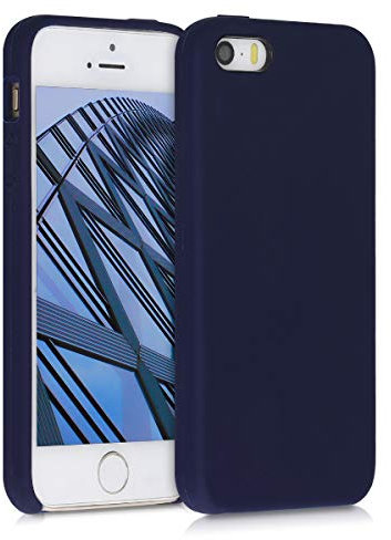 kwmobile Hülle kompatibel mit Apple iPhone SE (1.Gen 2016) / iPhone 5 / iPhone 5S Hülle - Silikon Handy Case - Handyhülle weiche Oberfläche - kabelloses Laden - Deep Ocean