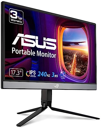 ASUS ROG Strix 17.3 1080P Portable Gaming Monitor (XG17AHP) - Full HD, IPS, 240Hz, 3ms, Adaptive-Sync, Smart Case, ROG Bag & Tripod, USB-C Power Delivery (Renewed)