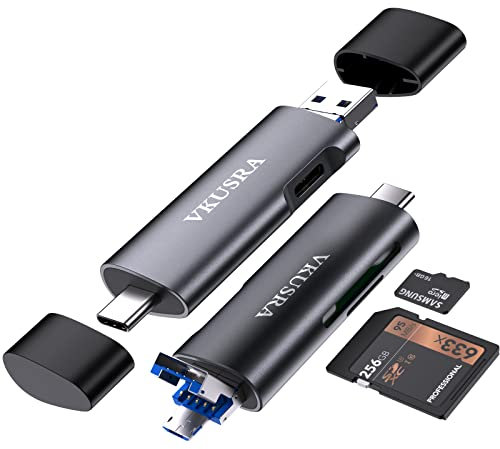 Lector Tarjetas SD USB 3.0, VKUSRA 4 en 1 Tipo C y Micro USB OTG Lector de Tarjetas SD/Micro SD con Puerto USB C para MacBook, Windows, Portátiles, Teléfonos Inteligentes, Tabletas