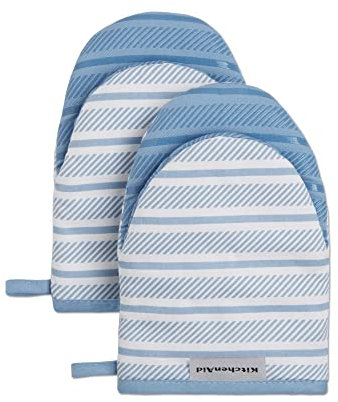 KitchenAid Albany Mini Cotton Oven Mitts with Silicone Grip, 5.5x8, Blue Velvet