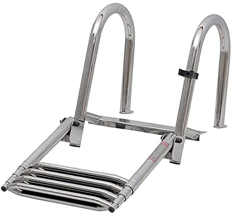 SHYM Échelle de Bateau en Acier Inoxydable Échelle de Piscine Rétractable à 4 Marches Échelle Intérieure Pliante Portable avec Pédales et Mains Courantes Porteuse 200KG