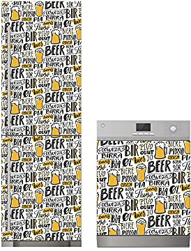 Oedim Pack Vinilo para Frigorífico + Vinilo para Lavavajillas Cerveza Diferentes Idiomas, Adhesivo Resistente y Económico, Pegatina Adhesiva Decorativa de Diseño Elegante