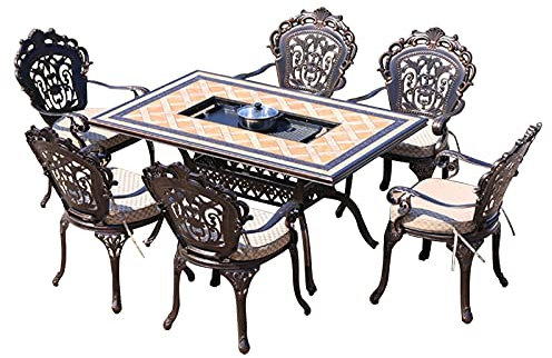 Brasero Exterieur Table De Barbecue De Jardin Extérieur - Foyer À Bois, Ensemble De Table Et De Chaise D'extérieur en Aluminium Robuste pour Patio D'arrière-Cour, Apportez 6 Chaises