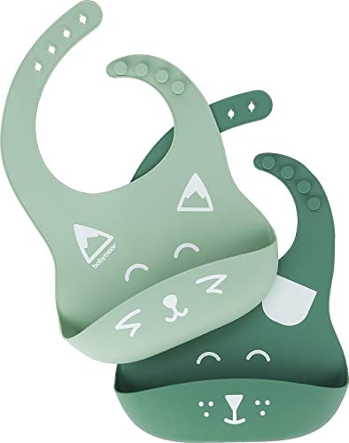 Babymoov BIB'ISY Silikon-Lätzchen mit Auffangschale 2er Set, individuell einstellbar, spülmaschinenfest